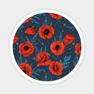 Poppies, red and blue on navy Magnet